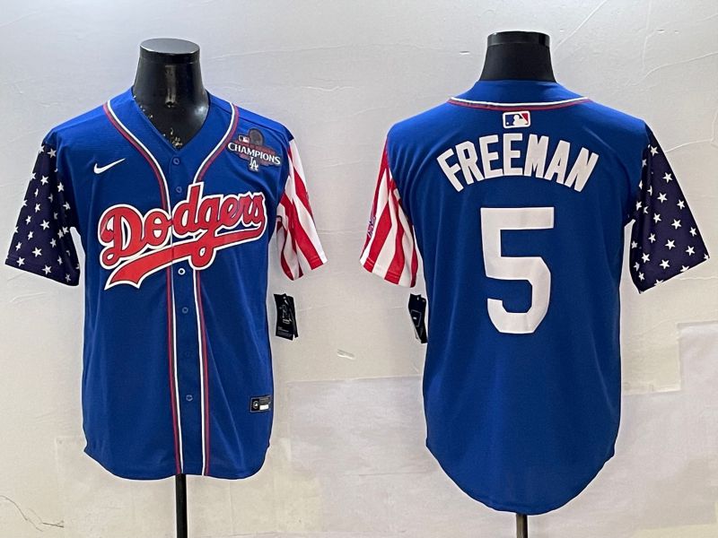 Men Los Angeles Dodgers 5 Freeman Blue a generation of national flags Joint name 2025 Nike MLB Jersey style 4